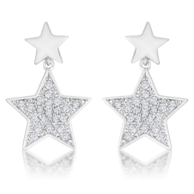 Silvertone Cubic Zirconia Dangling Star Earrings