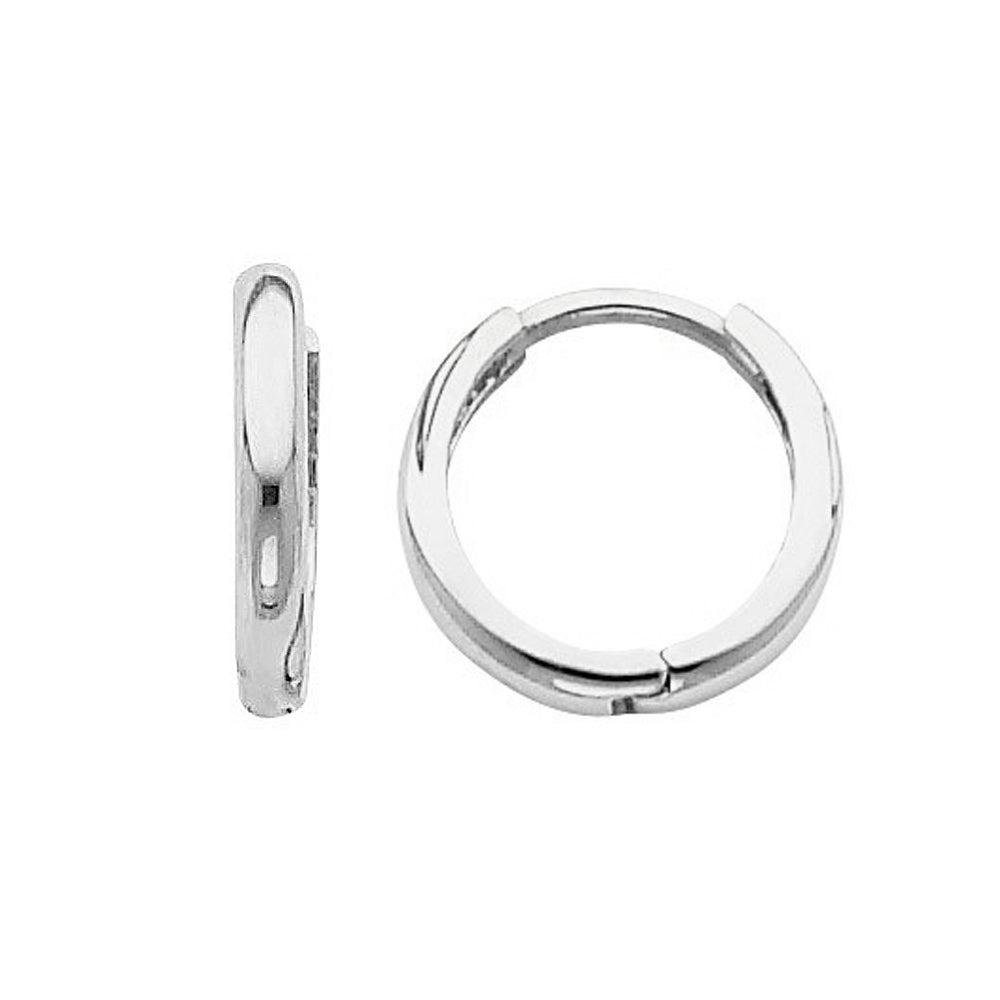 Genuine 14k White Gold Small 2mm Thin Hinged Hoop Earrings - 10mm Diameter