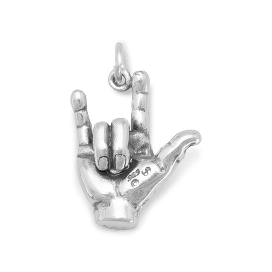 Authentic 925 Sterling Silver I Love You ASL Hand Sign Women's Charm for Bracelet or Necklace