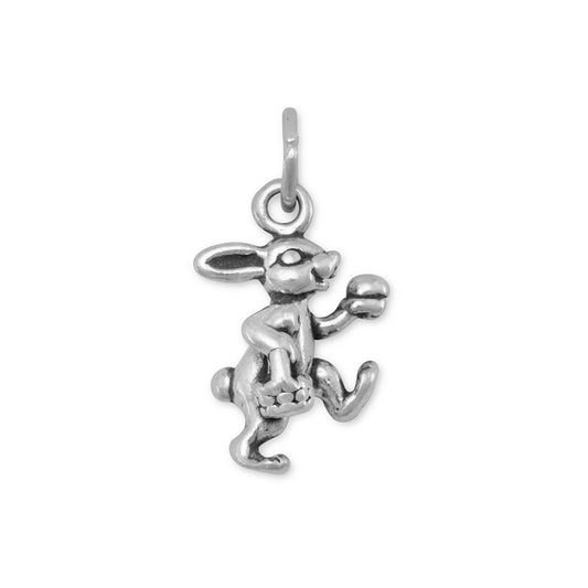 Authentic 925 Sterling Silver Bunny with Basket Women's Charm for Bracelet or Necklace