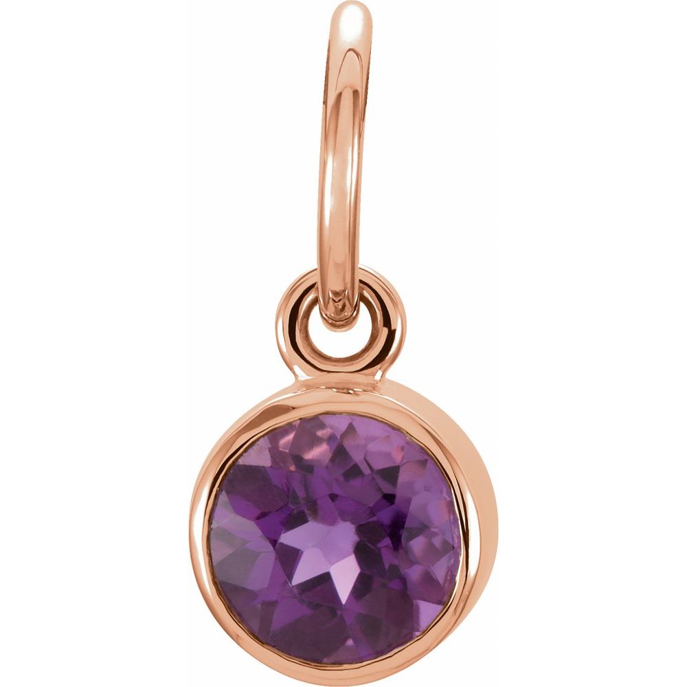 Genuine 14K Rose Gold 4mm Round Amethyst CZ Birthstone Women's Bracelet Charm