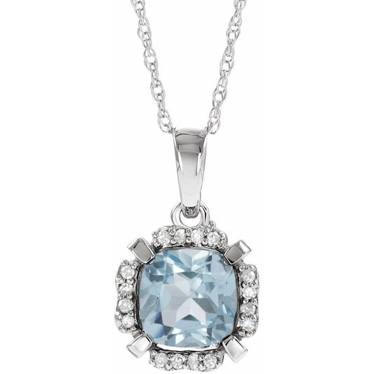 14k White Gold Natural Sky Blue Topaz & .05 CTW Natural Diamond 18" Necklace