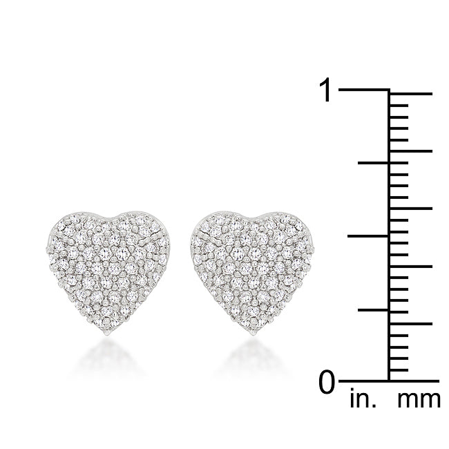 Silvertone Clear Cubic Zirconia Heart Stud Earrings