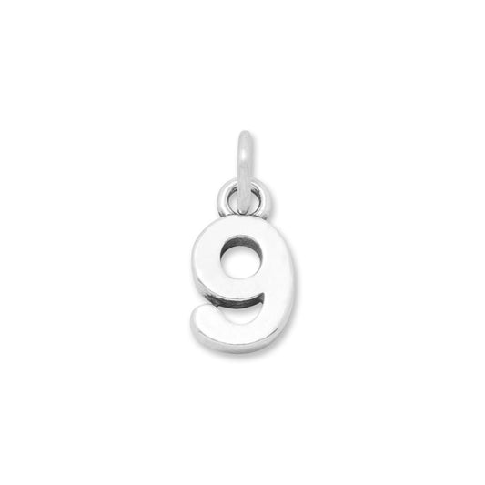 Authentic 925 Sterling Silver Oxidized "9" Women's Charm for Bracelet or Necklace