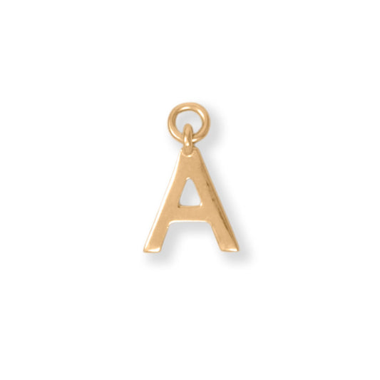 14k Gold Plated 925 Silver Polished A Initial Women's Charm for Bracelet or Necklace