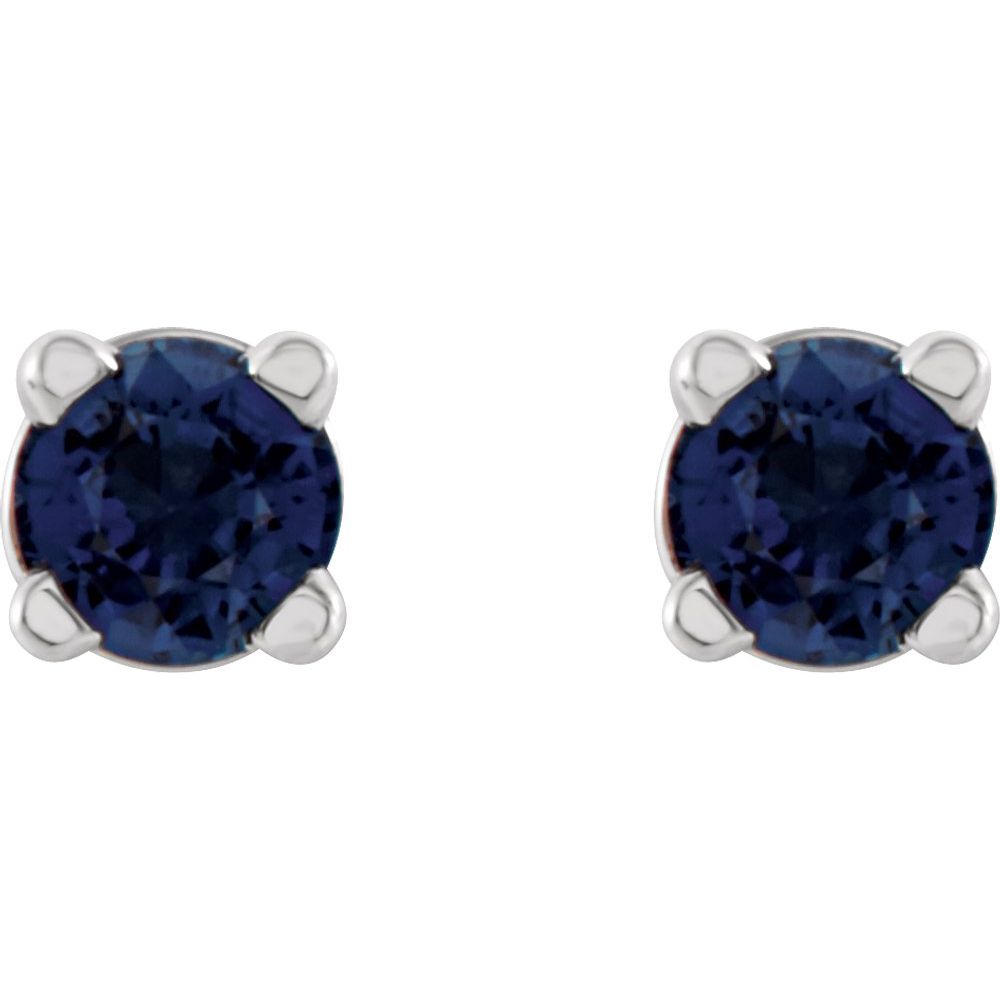 14k White Gold 2.5 mm Natural Blue Sapphire Stud Earrings