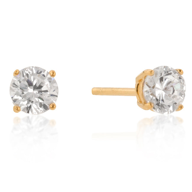 18k Yellow Goldplated Silver 5mm Round-Cut CUbic Zirconia Earring