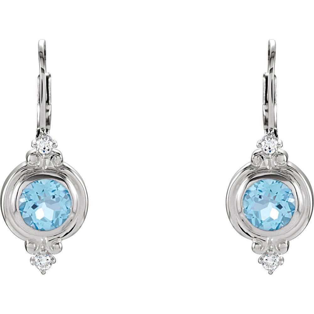 Sterling Silver Natural Swiss Blue Topaz & Imitation White Cubic Zirconia Lever Back Earrings