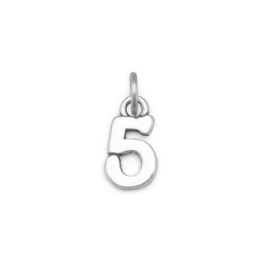 Authentic 925 Sterling Silver Oxidized "5" Women's Charm for Bracelet or Necklace