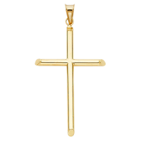 Genuine 14k Yellow Gold 1.96" Hollow Tube Cross Religious Pendant For Men or Women - Christian Jewelry, Religious Gifts