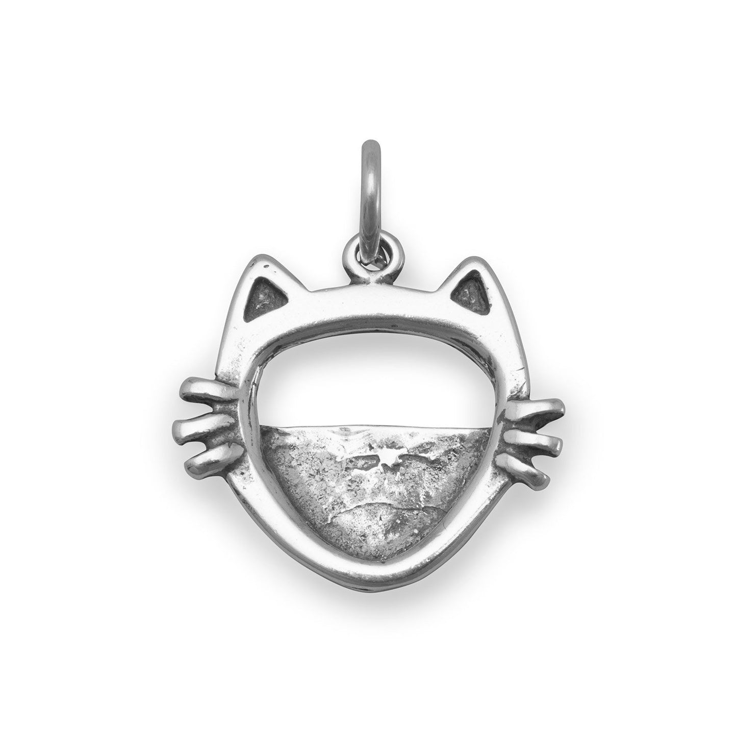 Sterling Silver Cat Face Picture Frame Charm