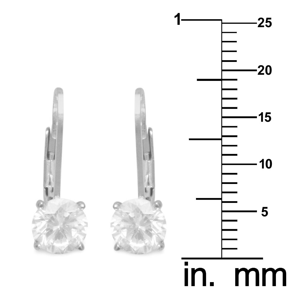 Sterling Silver 6mm Cubic Zirconia Leverback Earrings