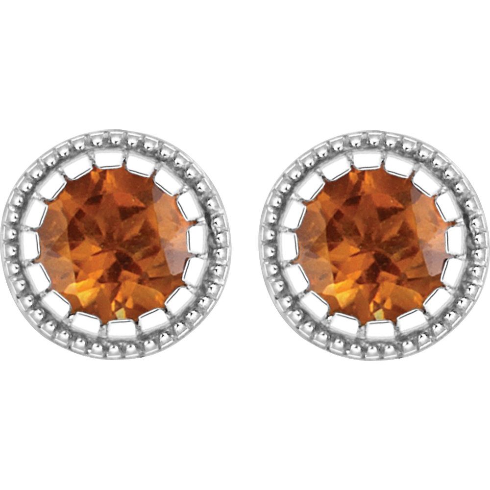 14k White Gold 4 mm Natural Citrine Stud Earrings