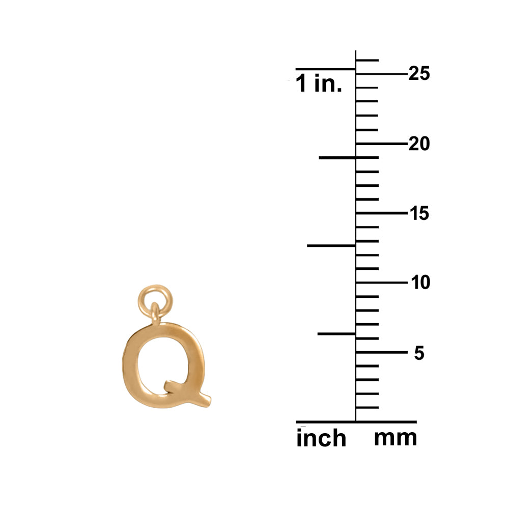 14k Gold Plated 925 Silver Polished Q Initial Women's Charm for Bracelet or Necklace