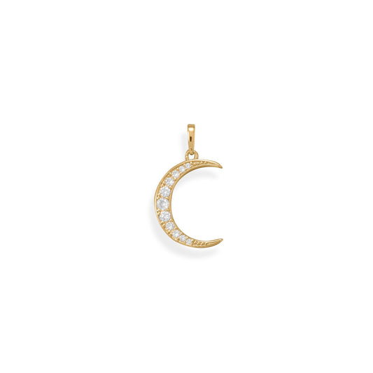 14k Yellow Gold Plated Sterling Silver Cubic Zirconia Crescent Moon Pendant