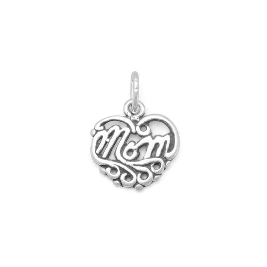 Authentic 925 Sterling Silver Mom Heart Women's Charm for Bracelet or Necklace