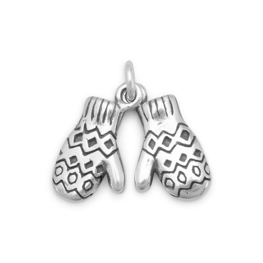 Authentic 925 Sterling Silver Oxidized Mittens Women's Charm for Bracelet or Necklace