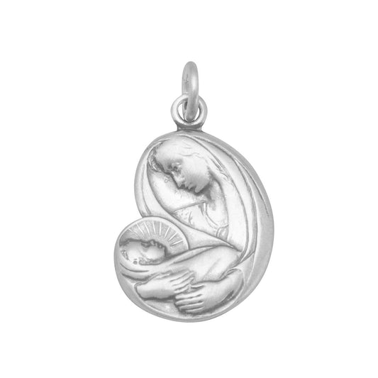 Authentic 925 Sterling Silver Virgin Mary with Baby Jesus Women's Charm for Bracelet or Necklace