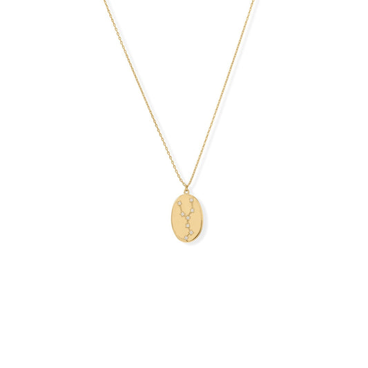 14k Yellow Gold Plated Sterling Silver Cubic Zirconia Taurus Oval Constellations Necklace