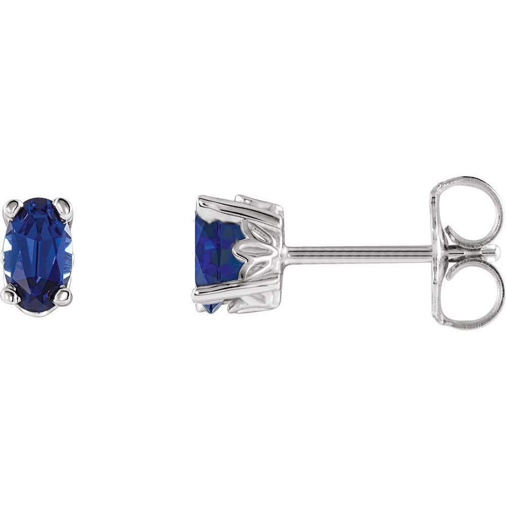 14k White Gold Lab-Grown Blue Sapphire Oval Stud Earrings