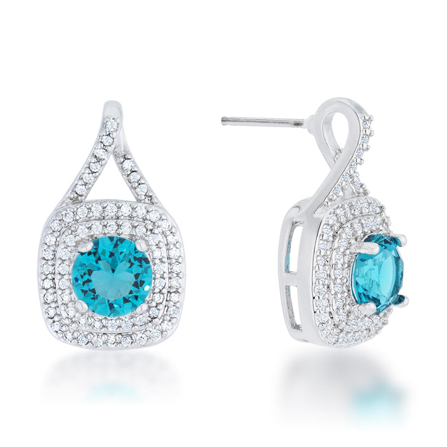 Precious Stars Silvertone Fancy Aqua Cubic Zirconia Fancy Halo Drop Earrings