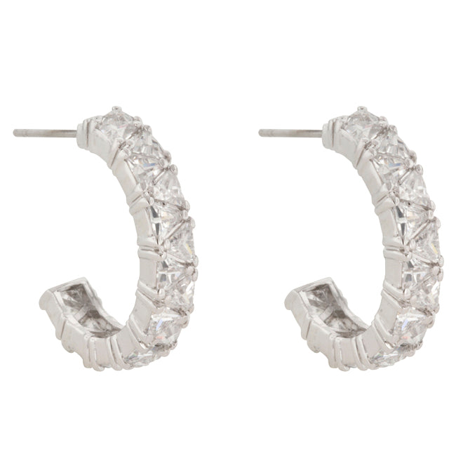 Silvertone Trillion Cubic Zirconia Semi-Hoop Earrings