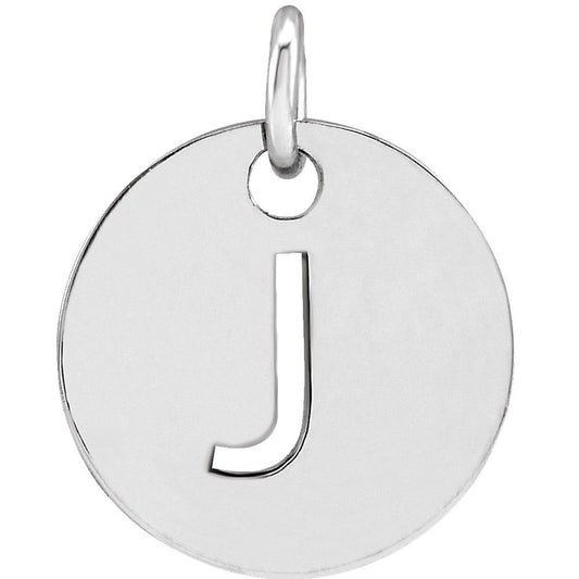 Authentic 925 Sterling Silver Initial J Disc 0.39" Pendant for Men or Women