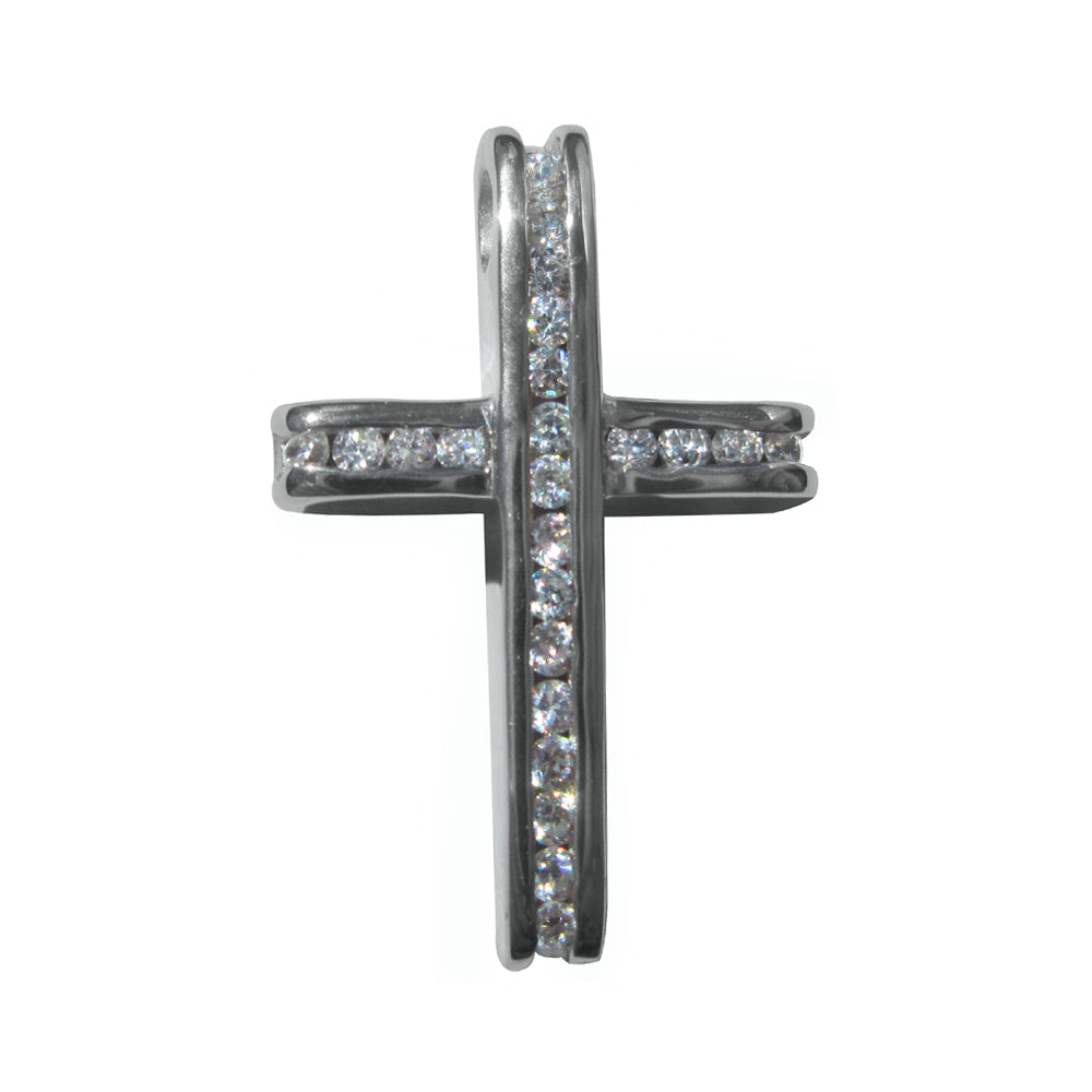 Sterling Silver Channel-Set Cubic Zirconia Roman Cross Charm Pendant