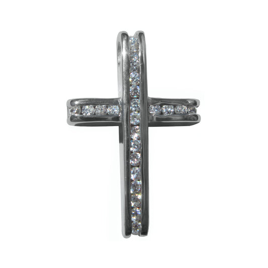 Sterling Silver Channel-Set Cubic Zirconia Roman Cross Charm Pendant