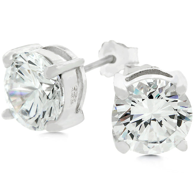 Sterling Silver 8 mm Round Cubic Zirconia Earring Studs