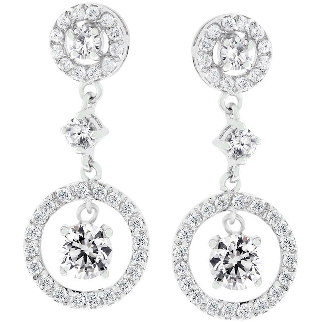 Silvertone Fancy Round Cubic Zirconia Halo Drop Earrings