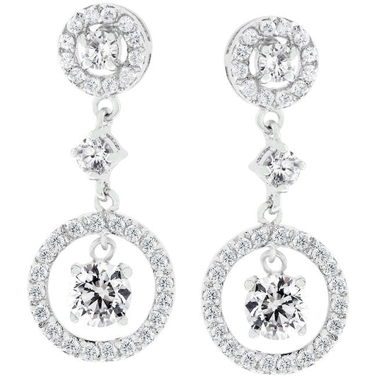 Silvertone Fancy Round Cubic Zirconia Halo Drop Earrings