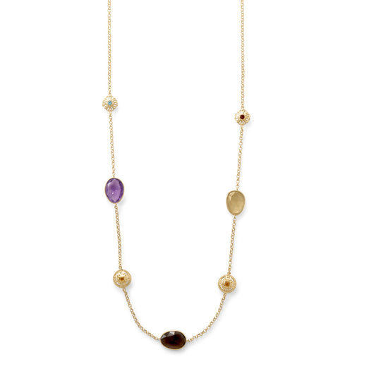 14k Yellow Gold Plated Sterling Silver 24" Multi Gemstone Necklace