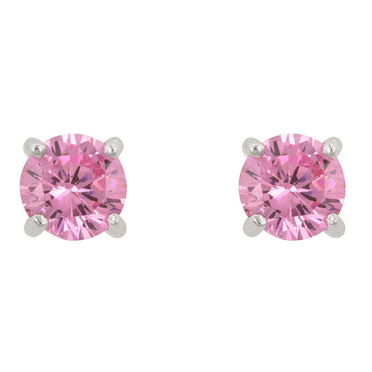 Sterling Silver 5 mm Round Pink Cubic Zirconia Stud Earrings