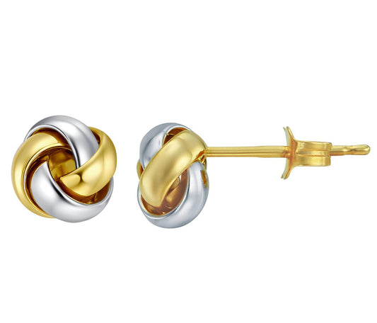 Genuine 14k Two-tone Gold 8mm Love Knot Earring Studs for Women