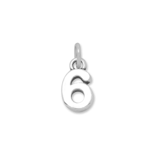 Authentic 925 Sterling Silver Oxidized "6" Women's Charm for Bracelet or Necklace