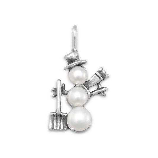 Authentic 925 Silver Cultured Freshwater Pearl Snowman Women's Charm for Bracelet or Necklace