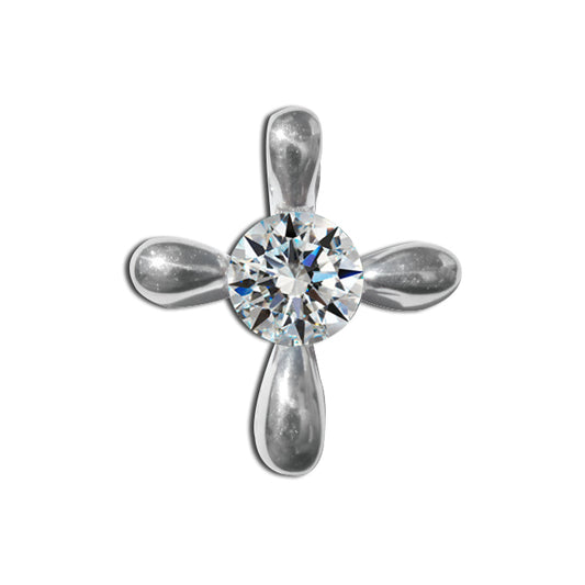 Sterling Silver Cubic Zirconia Center Small Rounded Slider Cross Charm Pendant