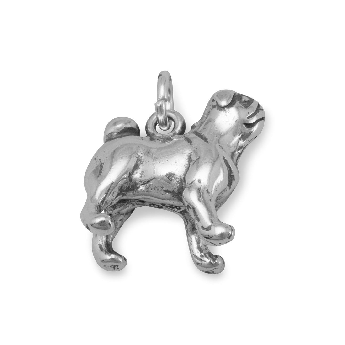 Authentic 925 Sterling Silver Oxidized Pug Women's Charm for Bracelet or Necklace