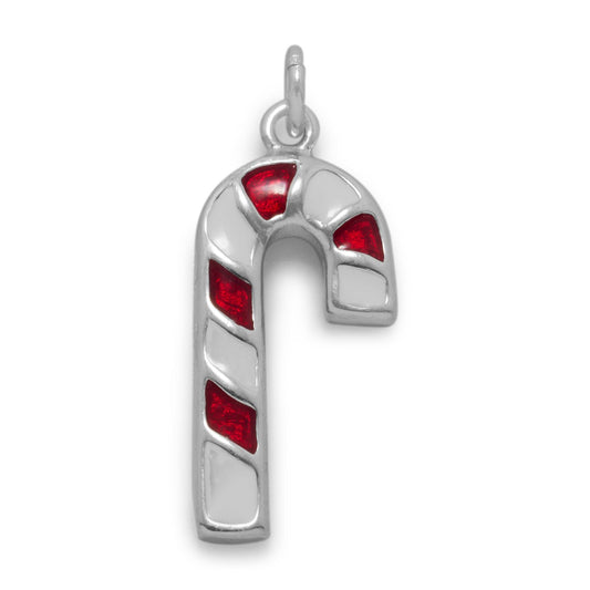 Authentic 925 Sterling Silver Red & White Enamel Candy Cane Women Bracelet Charm