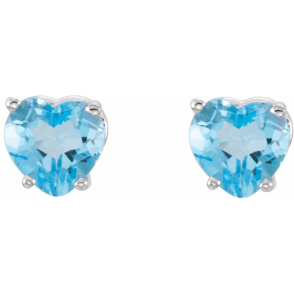 14k White Gold Heart Natural Swiss Blue Topaz Stud Earrings