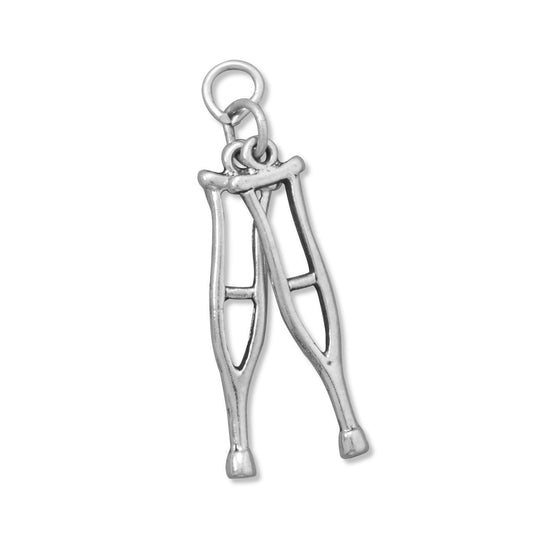 Authentic 925 Sterling Silver Pair of Crutches Women's Charm for Bracelet or Necklace