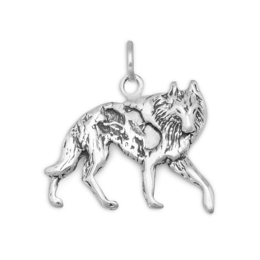 Authentic 925 Sterling Silver Oxidized Wolf Women's Charm for Bracelet or Necklace