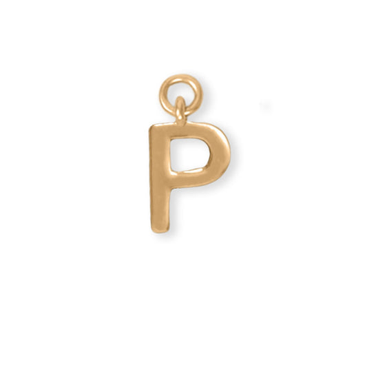 14k Gold Plated 925 Silver Polished P Initial Women's Charm for Bracelet or Necklace