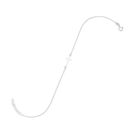 Sterling Silver Sideways Cross Charm Anklet