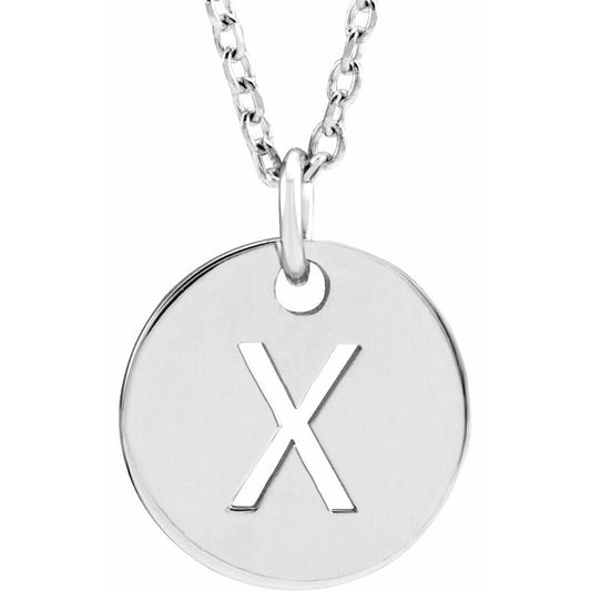 Authentic 925 Silver 0.39" Initial X Disc Letter Adjustable 16-18" Necklace