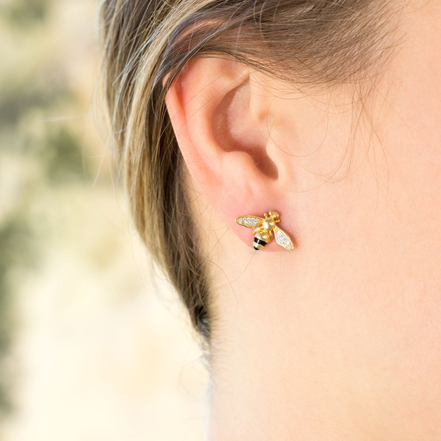 14kt Gold Plated Sterling Silver Signity CZ Bee Earrings