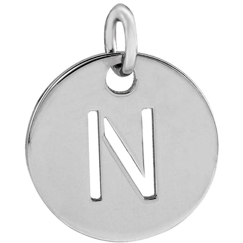 Authentic 925 Sterling Silver Initial N Disc 0.39" Pendant for Men or Women