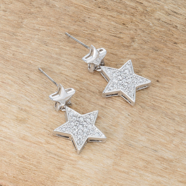 Silvertone Cubic Zirconia Dangling Star Earrings