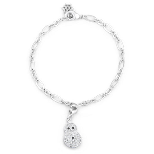 Silvertone Snowman 0.2ct Cubic Zirconia Holiday Charm Bracelet